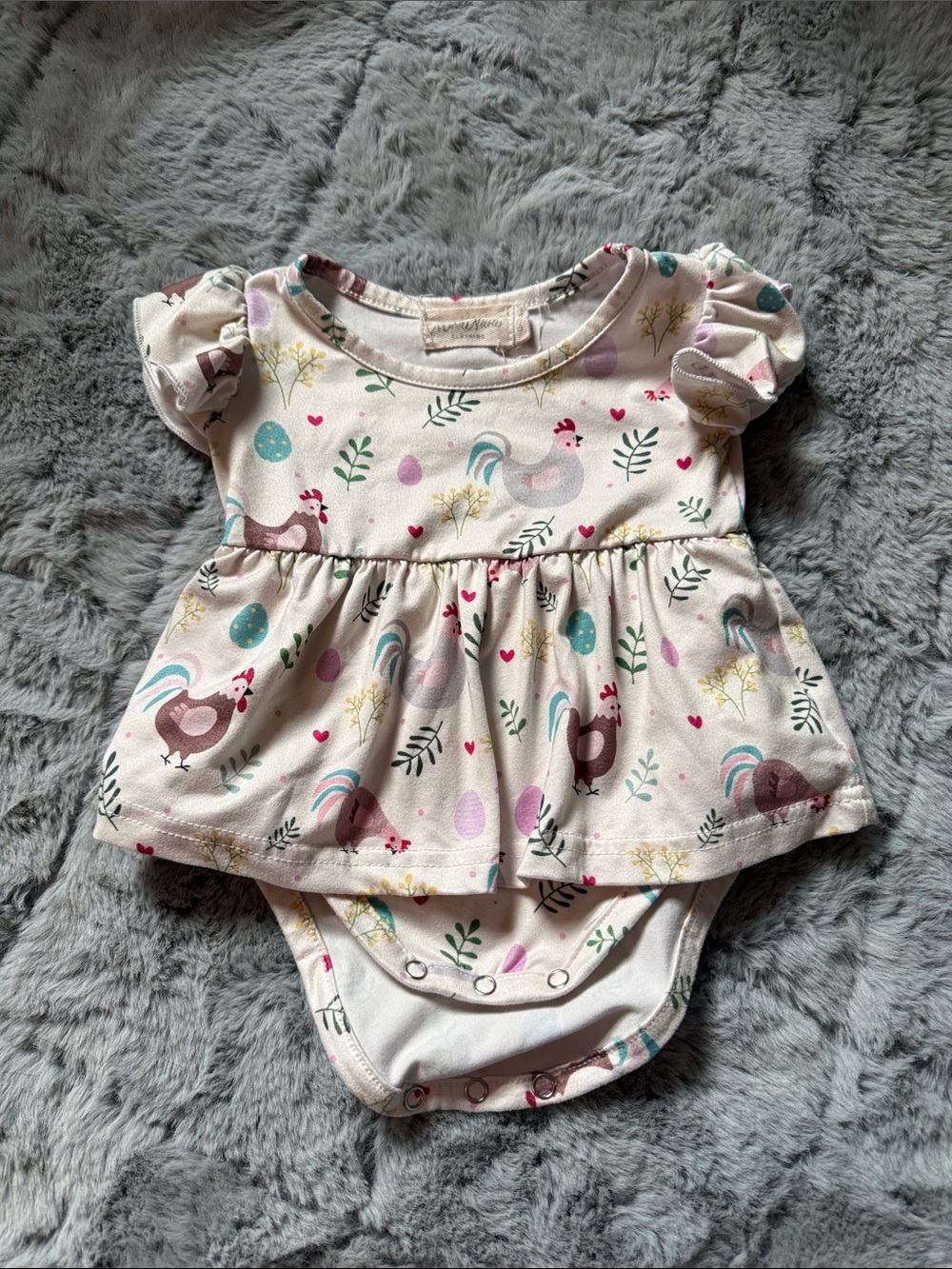 Infant Cream Rooster Print Dress-Style Bodysuit